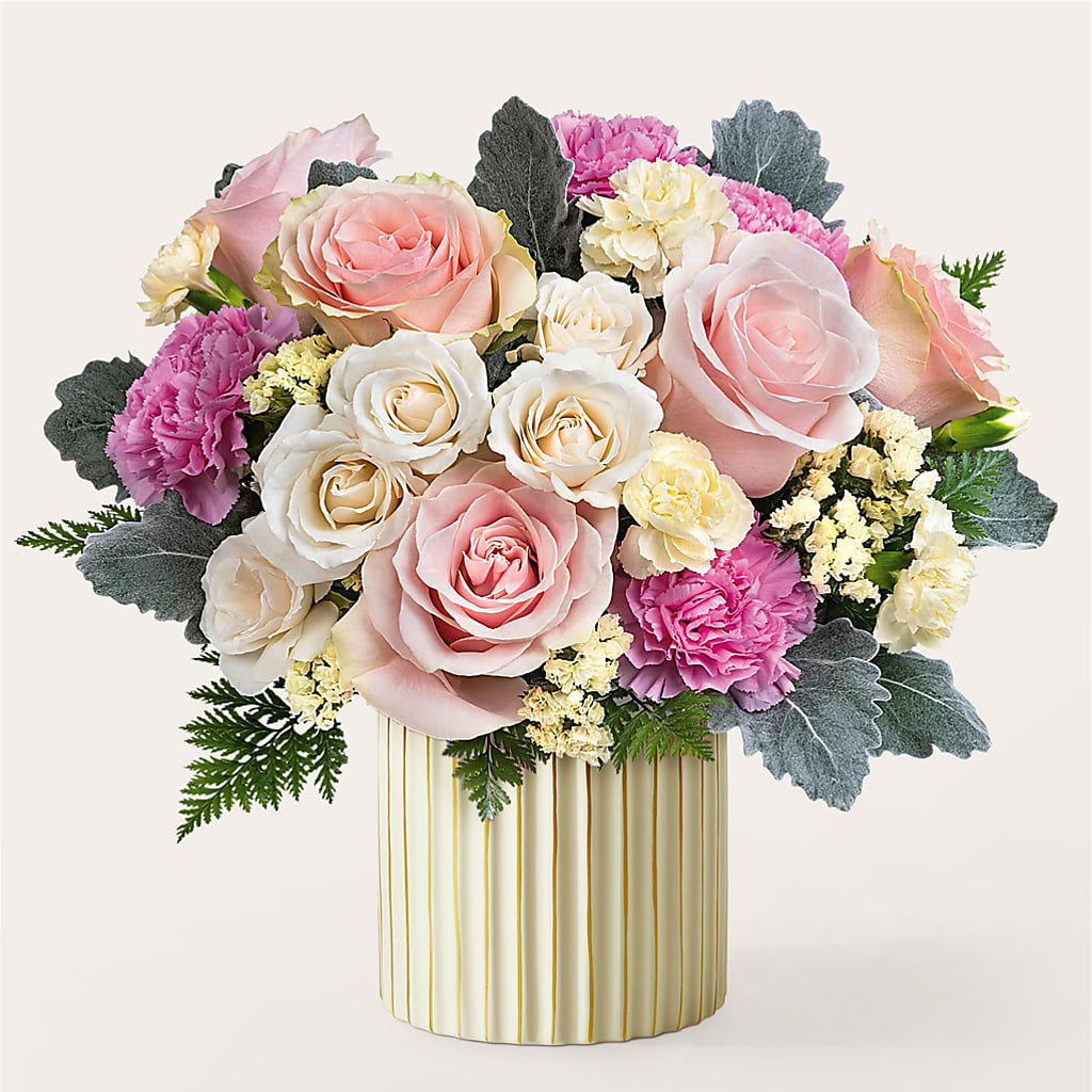 Blissful Moments Bouquet with Ivory Vase – Liberty Flower Farm, Forest VA