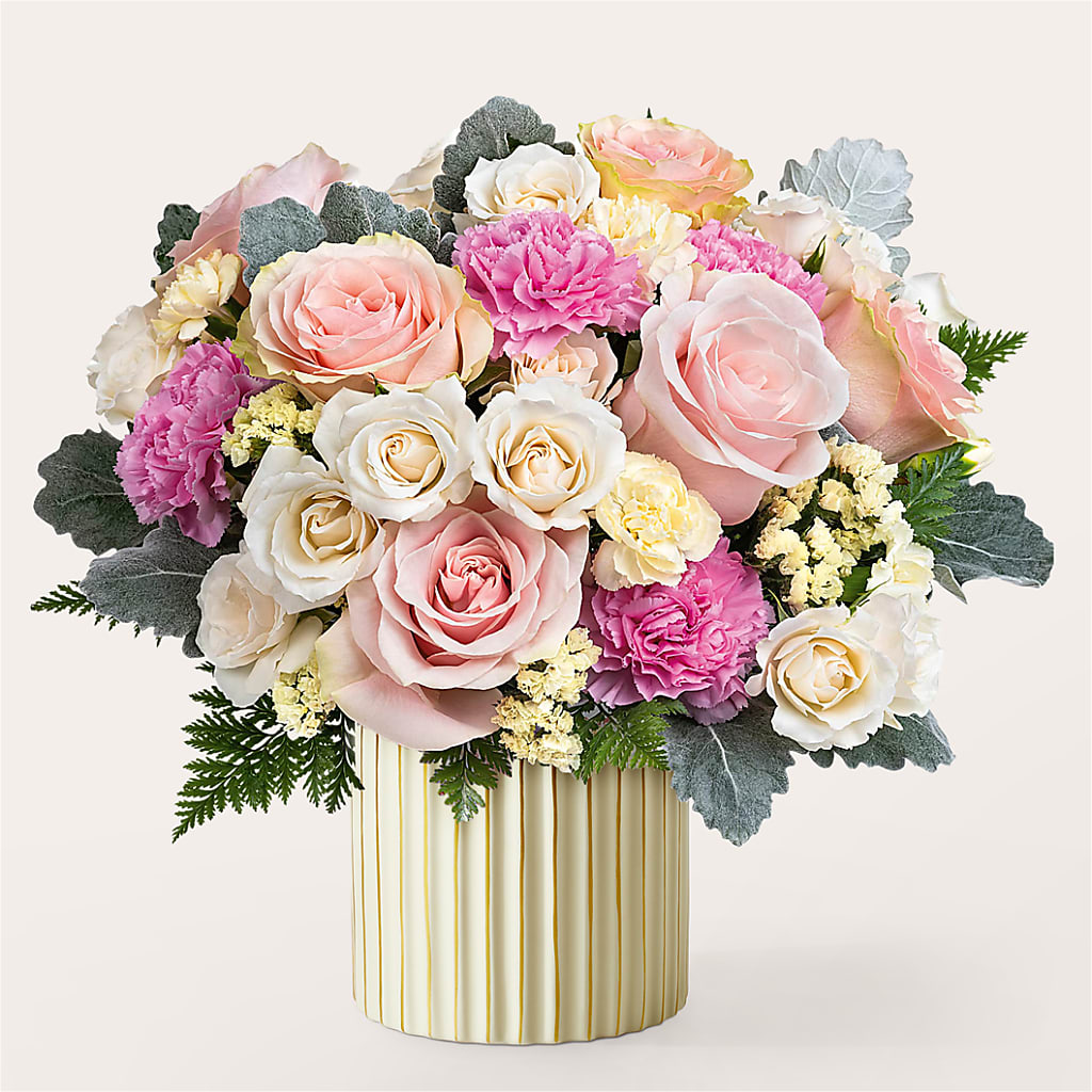 Blissful Moments Bouquet with Ivory Vase – Liberty Flower Farm, Forest VA