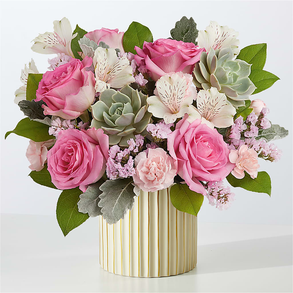 Dusty Rose Bouquet with Ivory Vase – Liberty Flower Farm, Forest VA