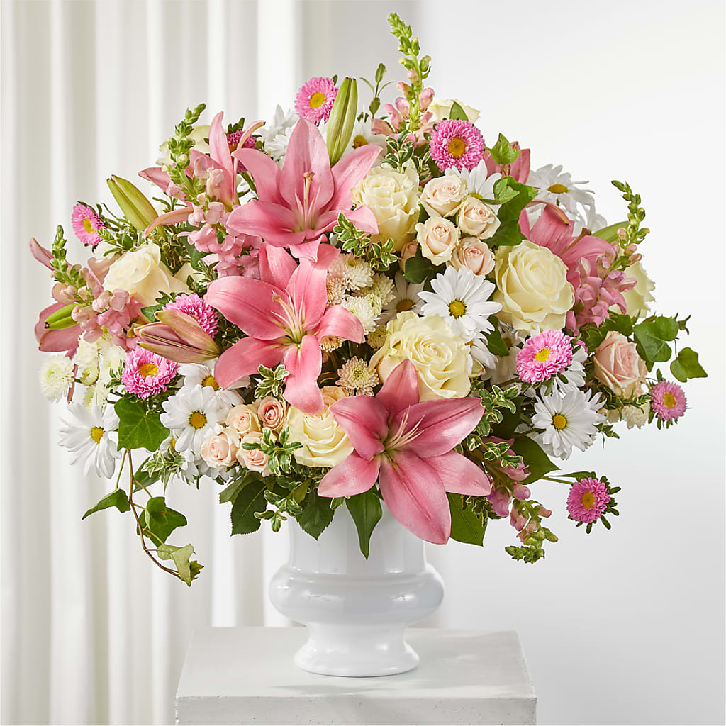 Empathetic Blooms Urn Arrangement – Liberty Flower Farm, Forest VA
