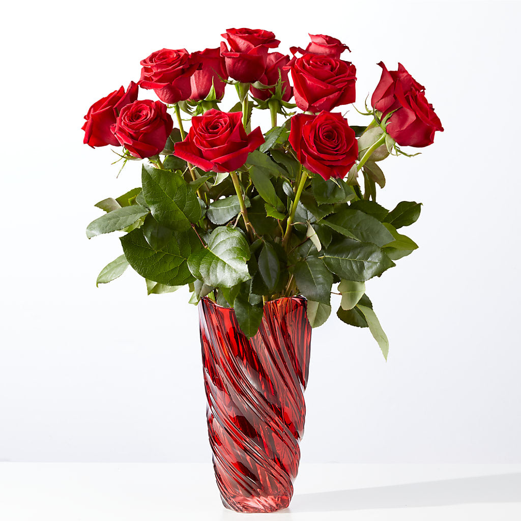 Classic Love Red Rose Bouquet with Luxe Swirl Vase – Liberty Flower Farm, Forest VA