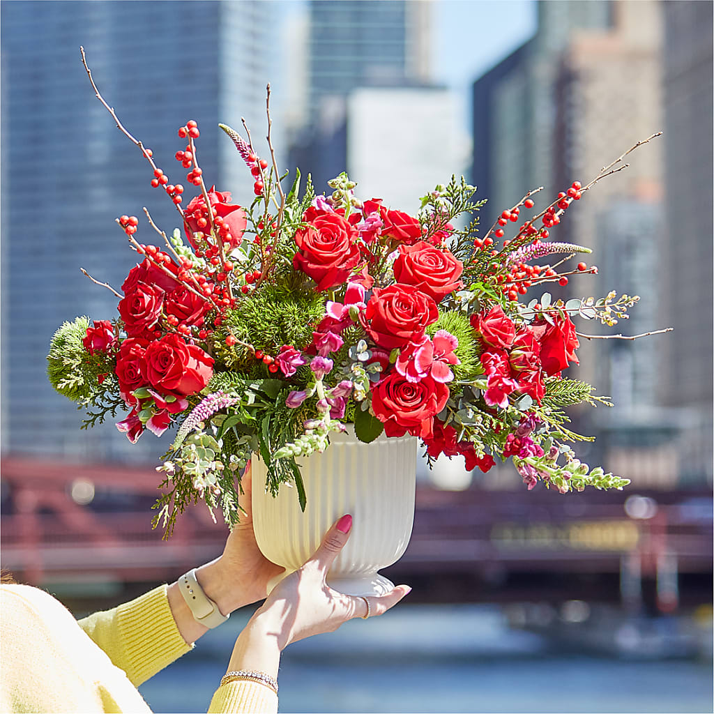 Big Red Bow Bouquet –  Liberty Flower Farm, Forest VA