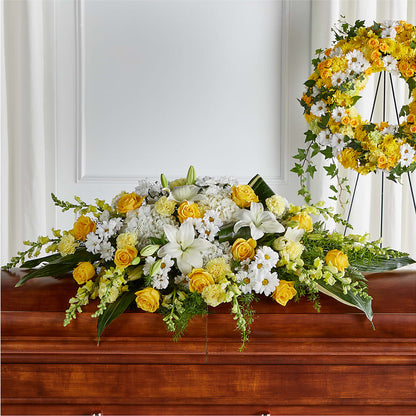Golden Harmony Casket Spray –  Liberty Flower Farm, Forest VA