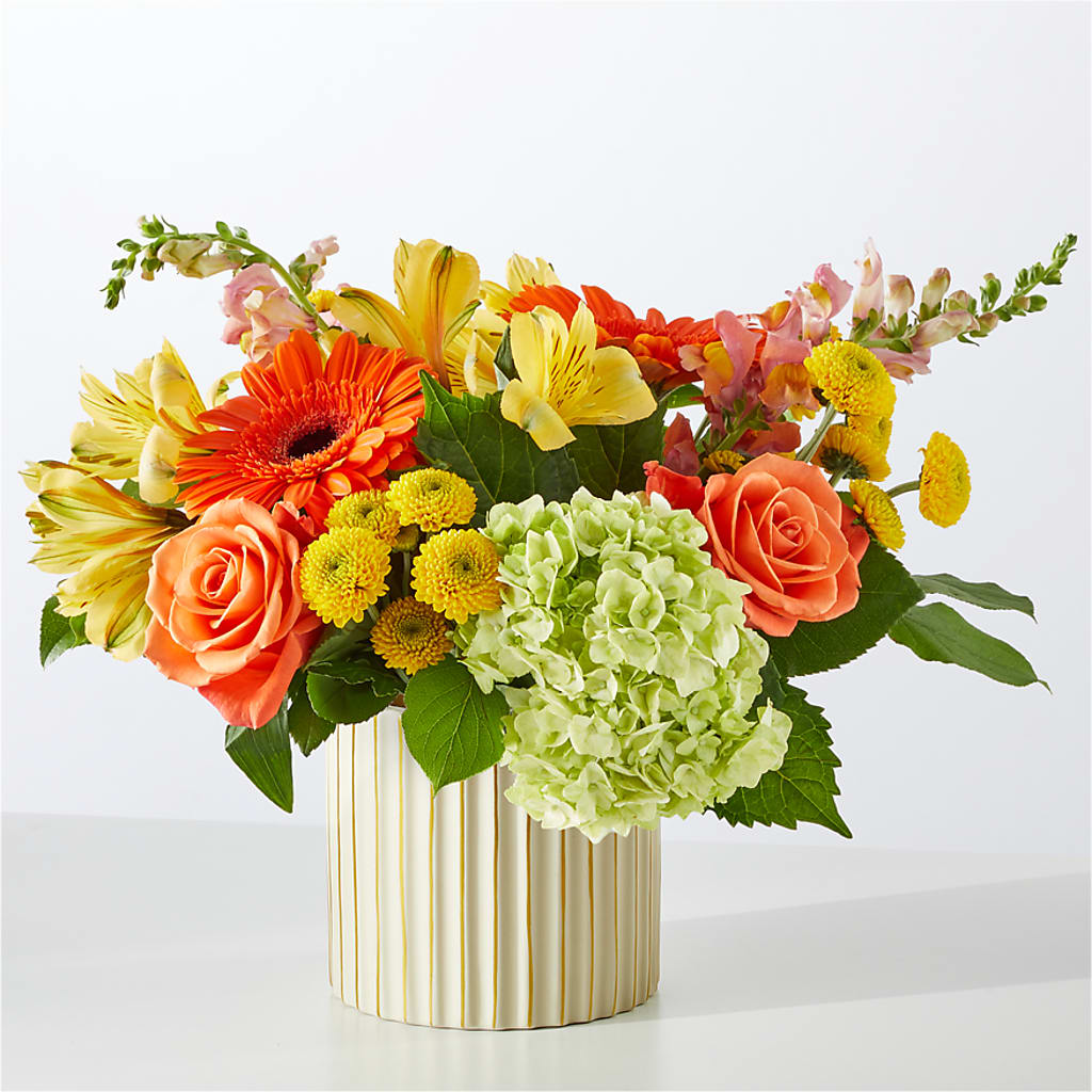 Autumn Sunshine Bouquet with Ivory Vase –  Liberty Flower Farm, Forest VA