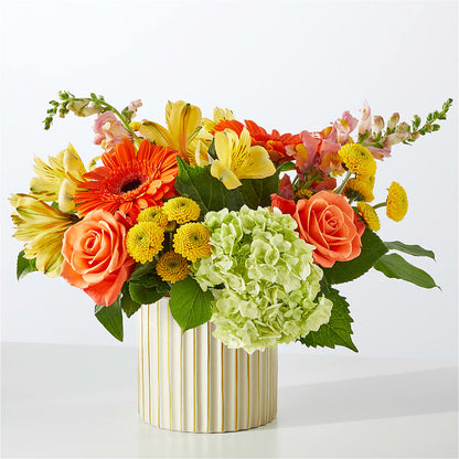 Autumn Sunshine Bouquet with Ivory Vase –  Liberty Flower Farm, Forest VA