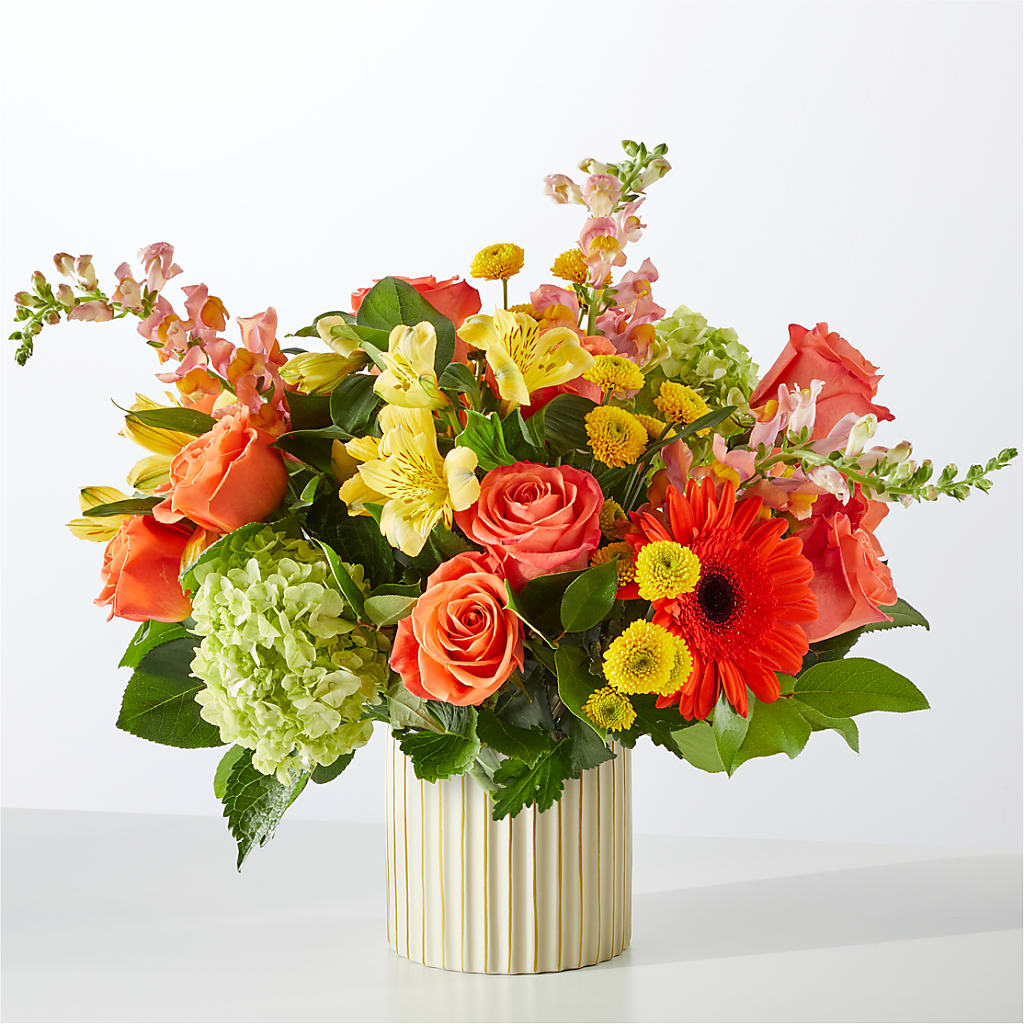 Autumn Sunshine Bouquet with Ivory Vase –  Liberty Flower Farm, Forest VA