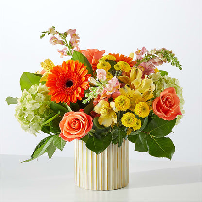 Autumn Sunshine Bouquet with Ivory Vase –  Liberty Flower Farm, Forest VA