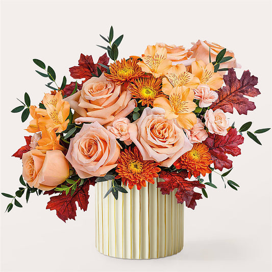 Spiced Latte Bouquet with Ivory Vase –  Liberty Flower Farm, Forest VA